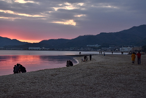 津田ふるさと海岸で初日の出を待つ人々