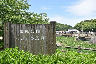 亀鶴公園ハナショウブ園入口の看板