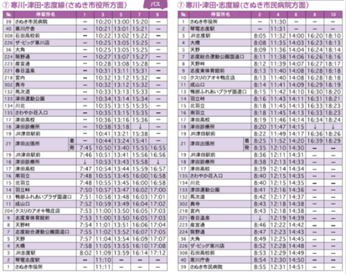寒川・津田・志度線時刻表画像