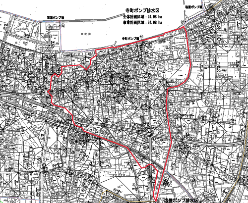 寺町ポンプ場排水区域図